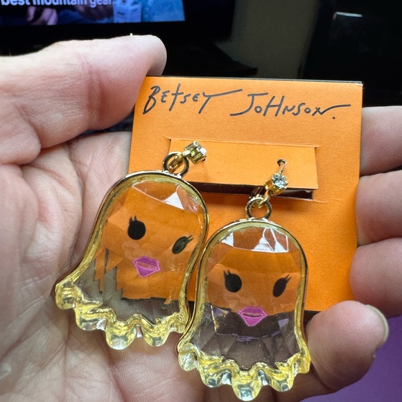 Betsey Johnson Acrylic Ghost Shaped Earrings with Purple and Gold Accents - Picture 2 of 4